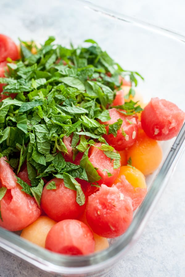 Balling watermelon and cantaloupe for kabobs