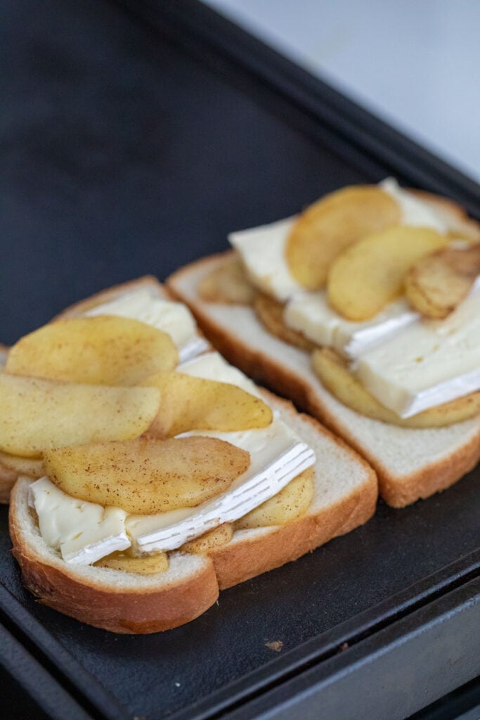 Starting sandwiches on the griddle.