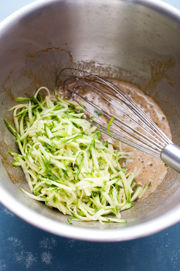 Making batter for zucchini muffins