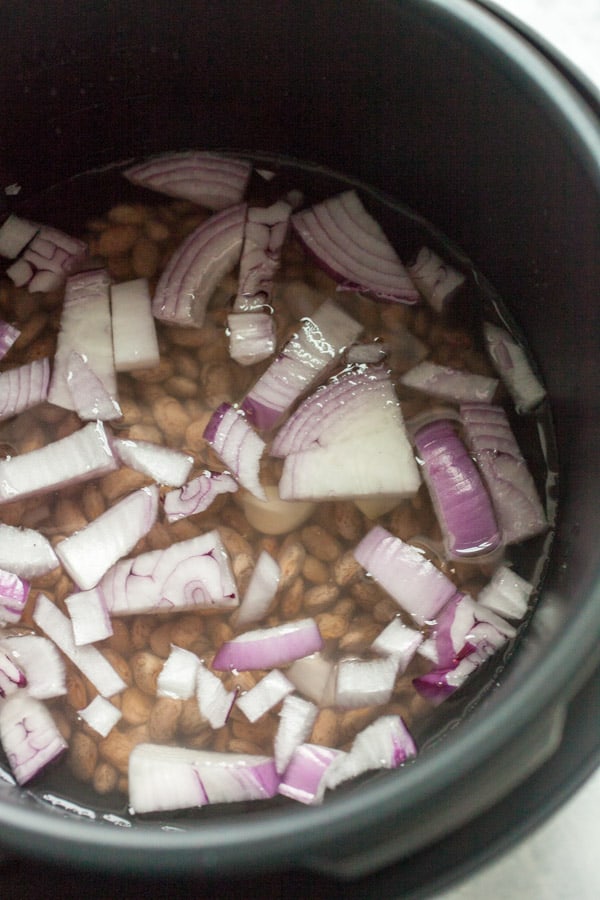 Starting the pinto bean dip in a pressure cooker.