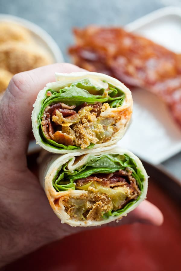 Fried Green Tomato Wraps with Bacon and Creamy dressing