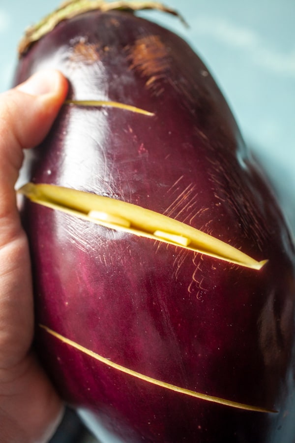 Eggplant prep for homemade Easy Baba Ganoush