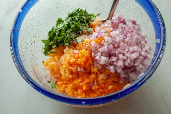 Making the cantaloupe habanero salsa.