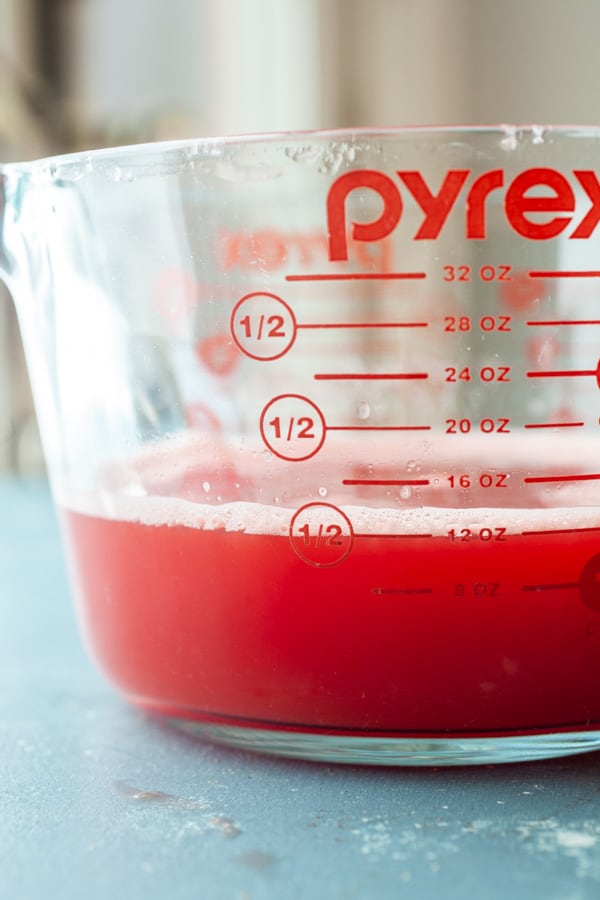 Watermelon juice made fresh for cocktails.