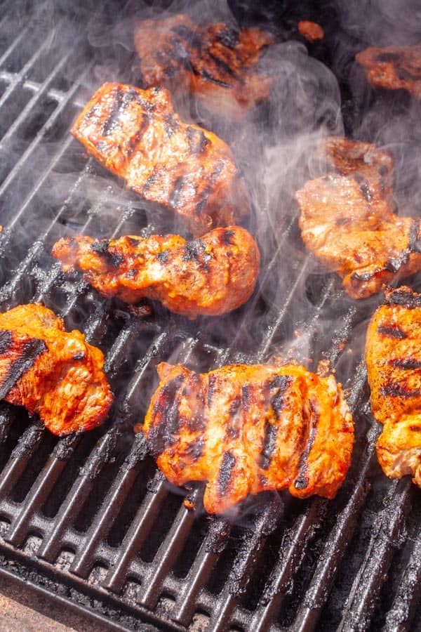 Grilling the Steaks - Grilled Pork Shoulder Steaks