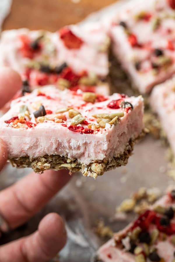 No Bake Strawberry Greek Yogurt Bars