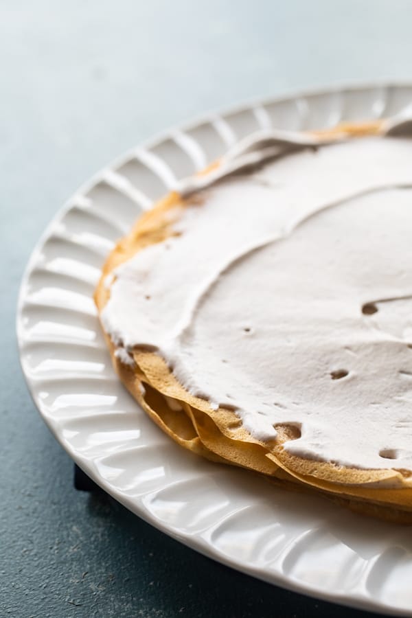 Making layers - Pumpkin Spice Crepe Cake