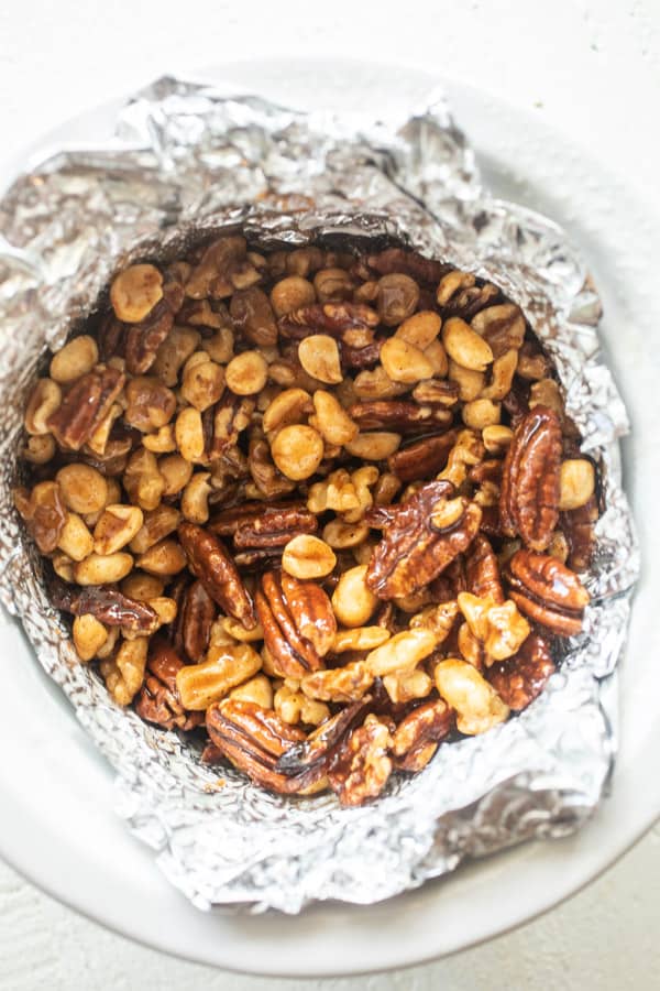 Use foil - Sweet and Spicy Nuts