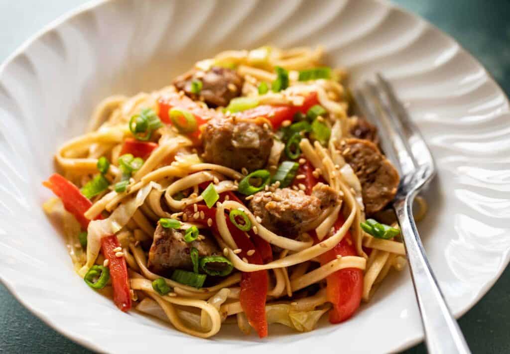 Chicken Meatball Noodle Stir Fry