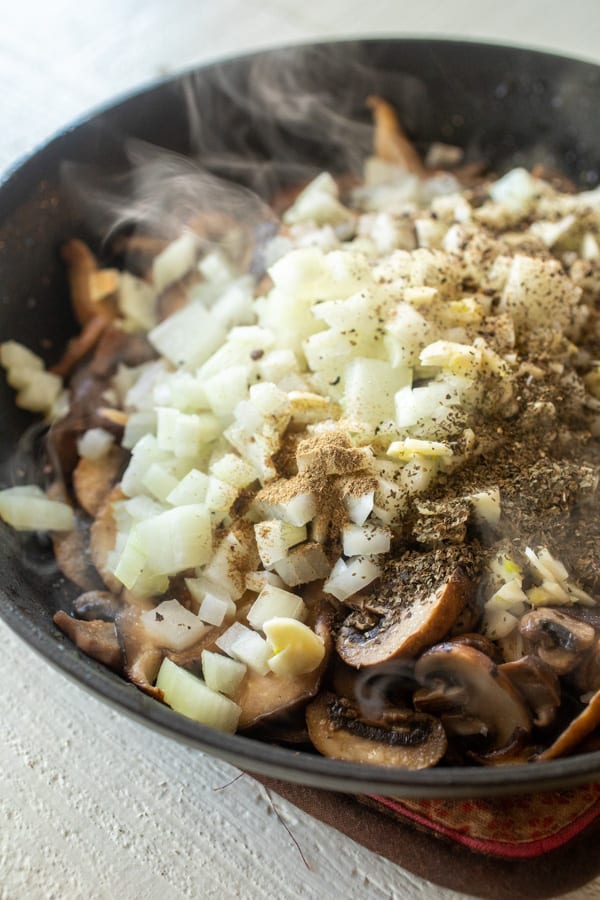 Cooking the mushrooms and onions for tetrazzini