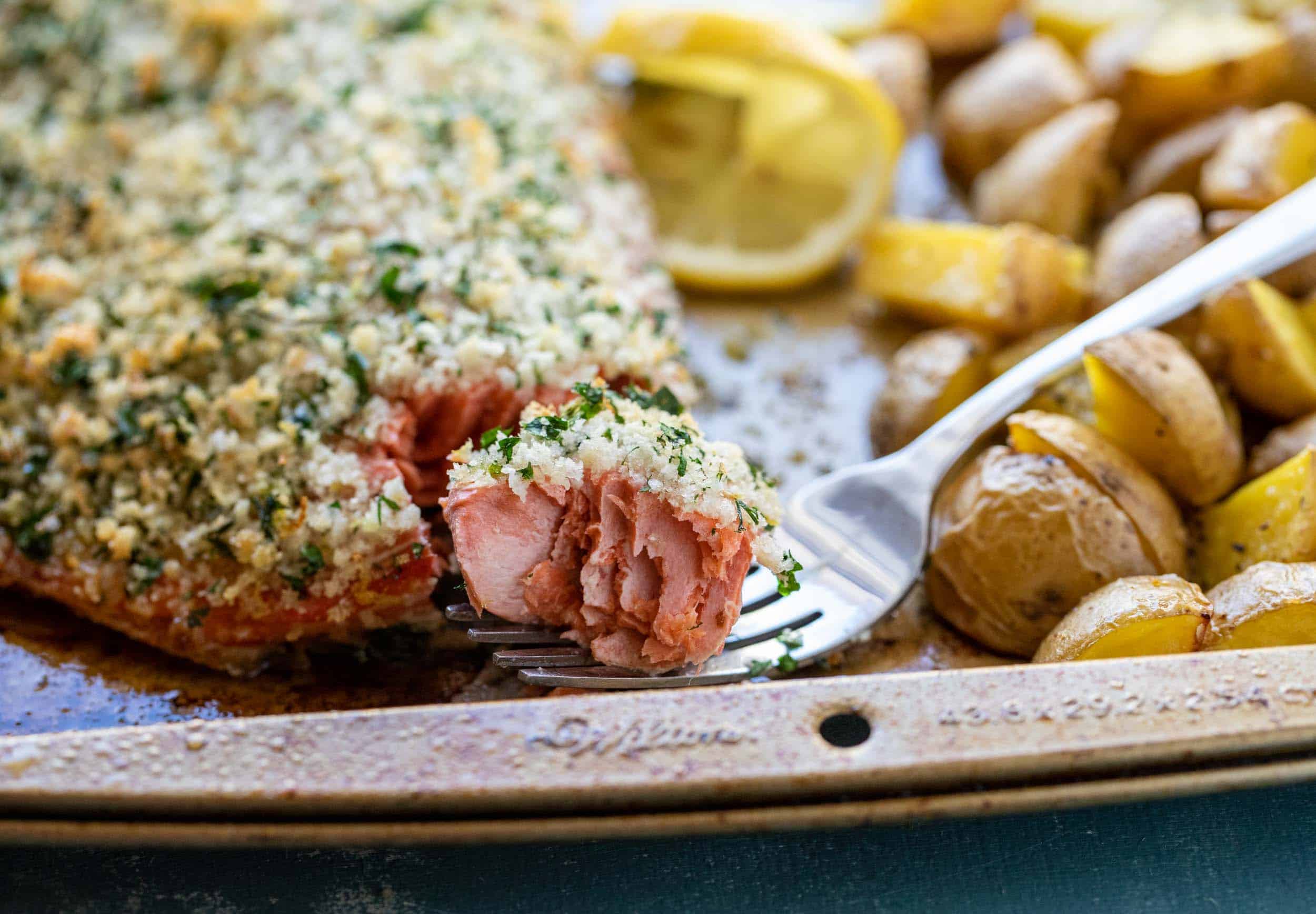 Sheet Pan Herb-Crusted Salmon with Veggies ~ Crunch Time Kitchen