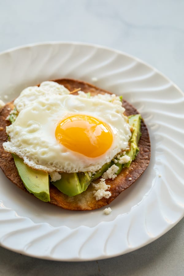 Egg on top of tostada