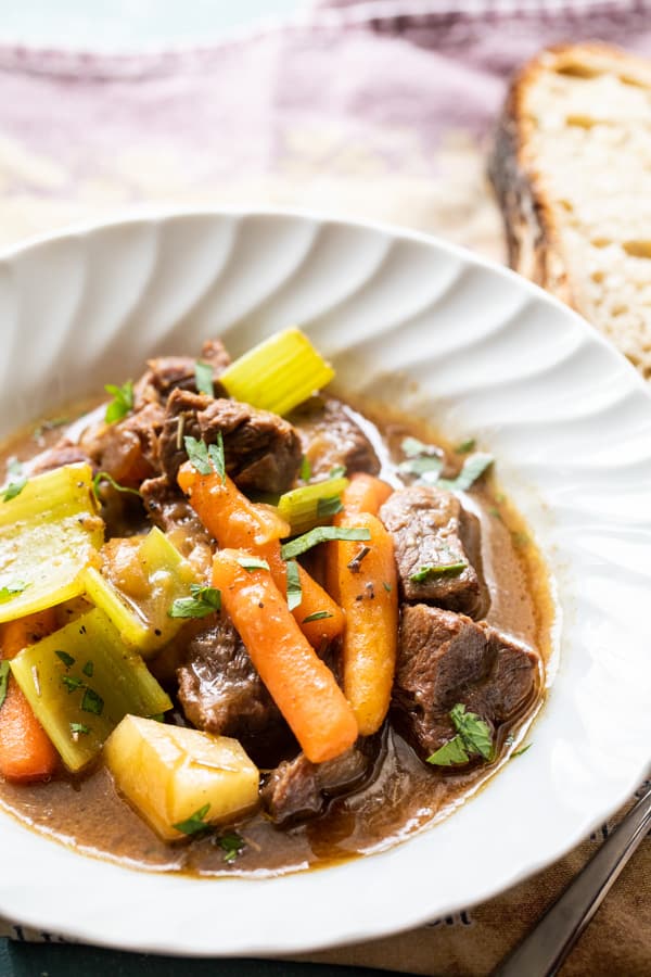 Beer Braised Beef Stew with Pantry Vegetables