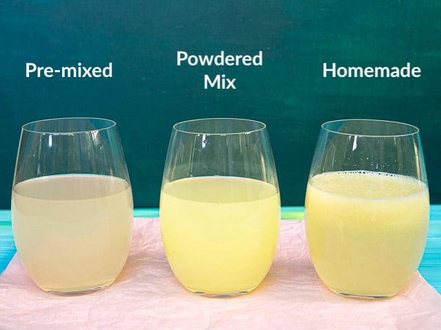 A side-by-side comparison of 3 different lemonades