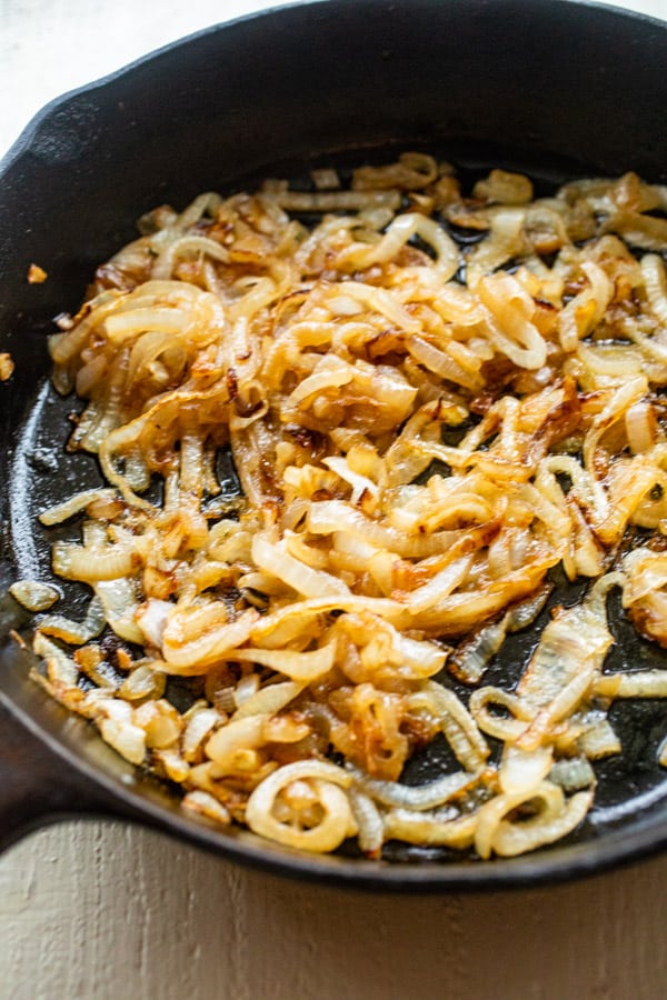 Finished caramelized onions for sausage dogs.