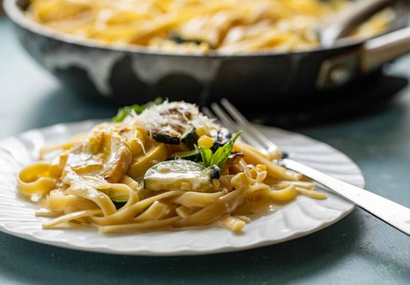 Homemade Summer Vegetable Fettuccine Alfredo