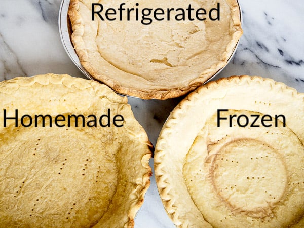 A side-by-side comparison of 3 different pie crusts