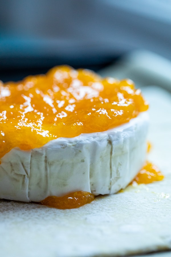Brie topped with mango jelly mixture