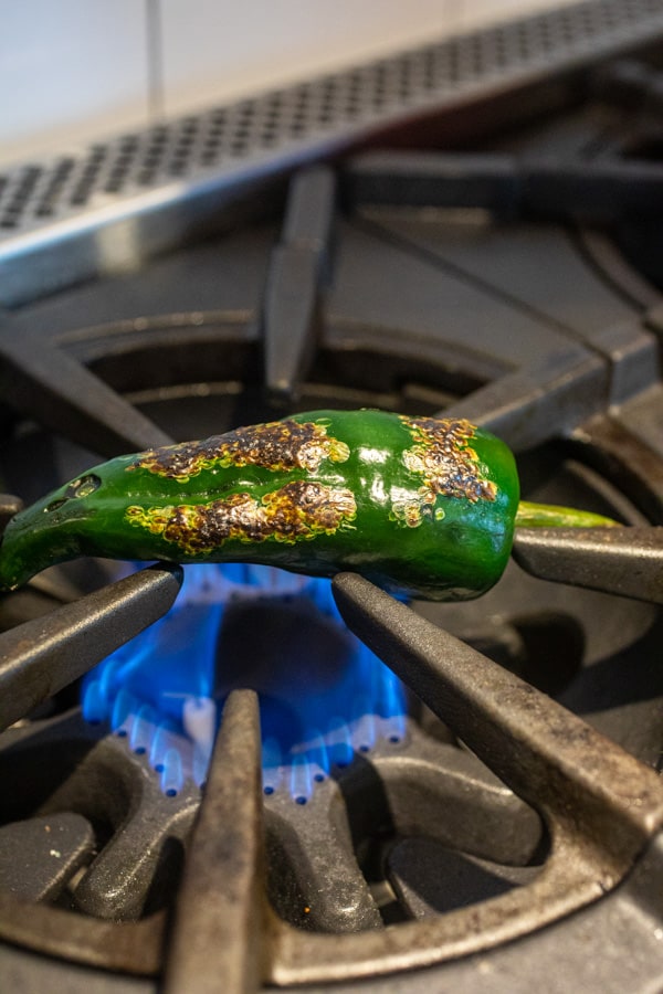 Roasted Poblanos on the stove.
