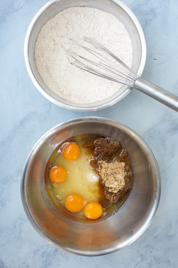 Starting cake batter for carrot cake.