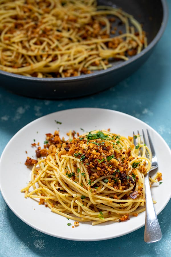 Spaghetti with Chili Crisp Breadcrumbs