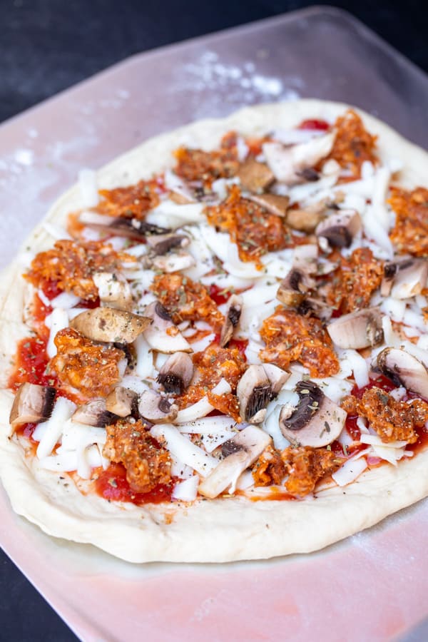 Sausage Mushroom Pizza Ready for Oven