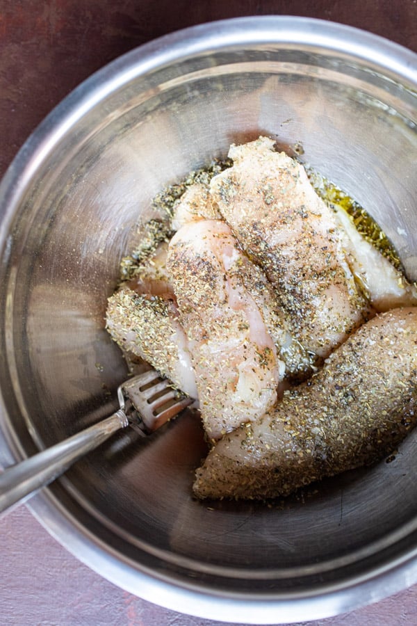 Seasoned chicken strips for chicken alfredo.