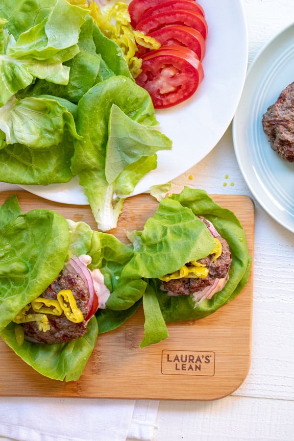 Lettuce Wrap Sliders on cutting board.