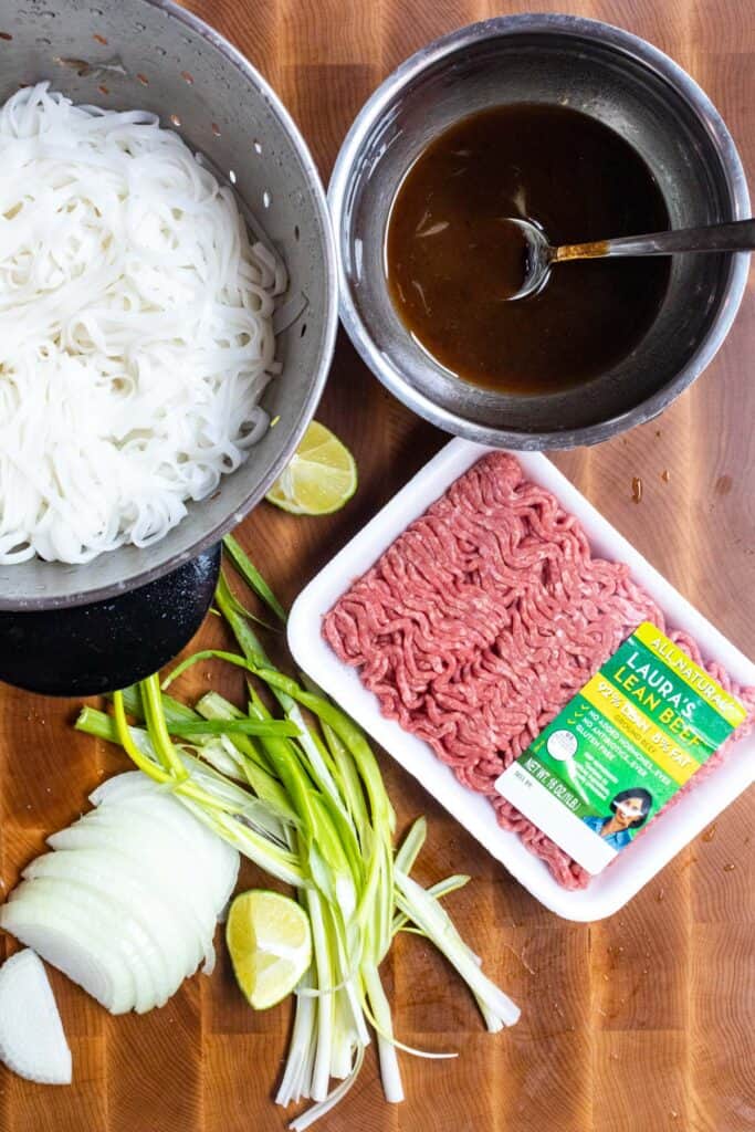 Beef Pad Thai ingredients ready