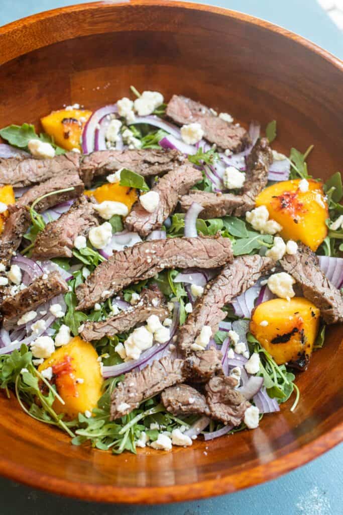 Blue Cheese Steak Salad with Grilled Peaches