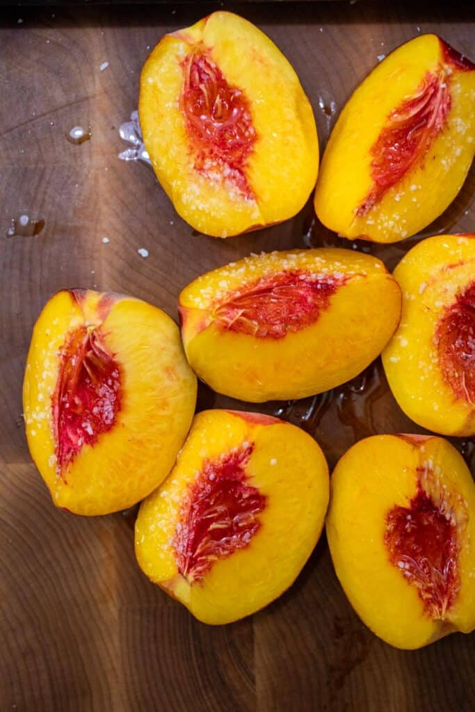 Peaches ready for grilling.