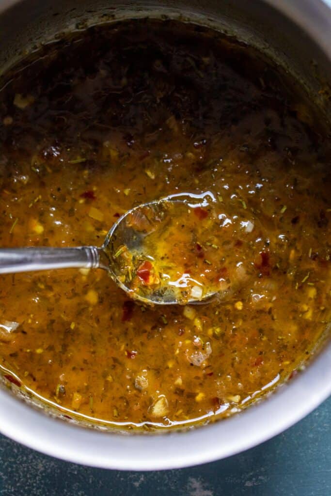 Making the citrus glaze for chicken.