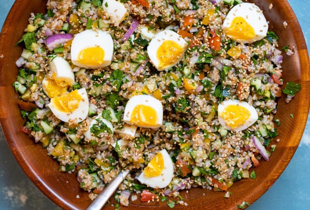 Bulgar Salad with Jammy Eggs