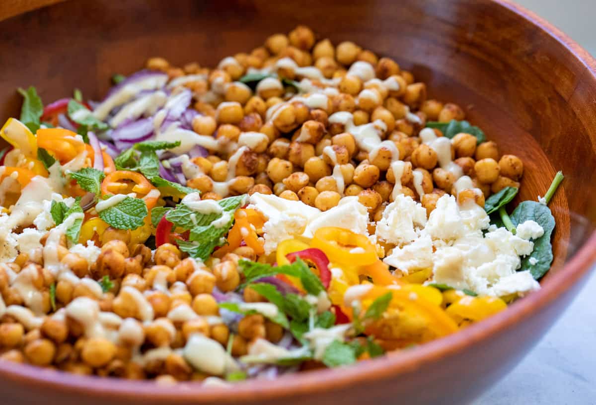 Crunchy Chickpea Salad with Tahini Dressing