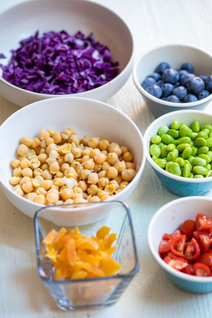 Add-ins and ingredients for rainbow salad