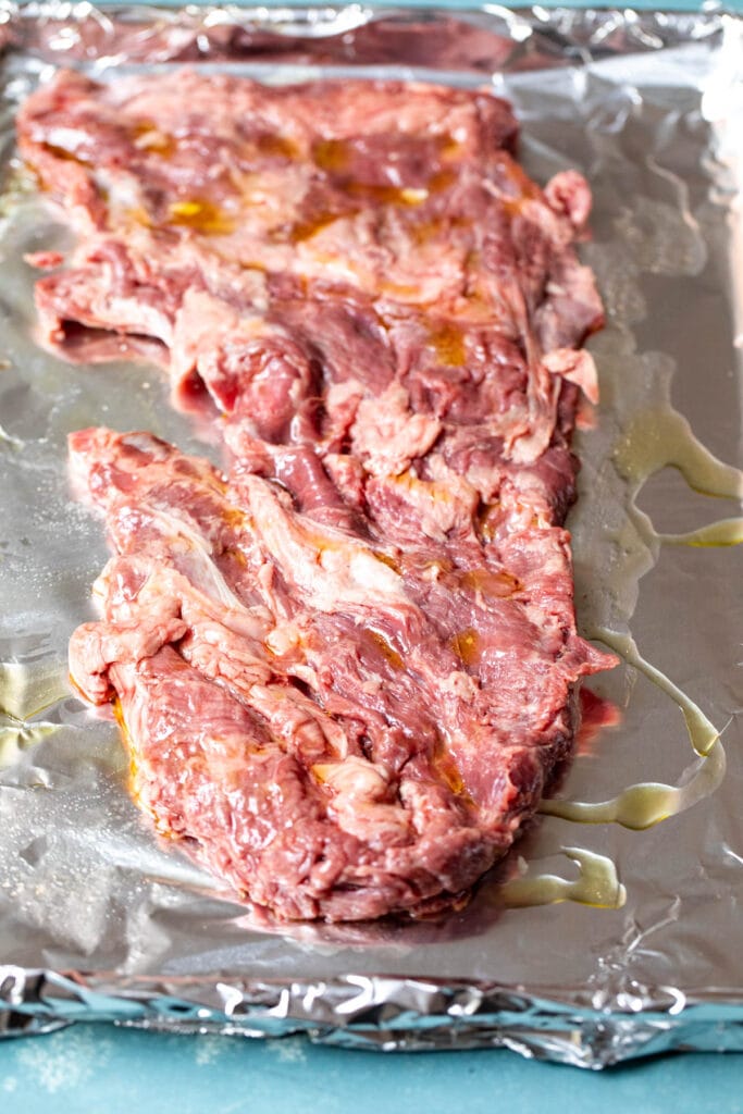 Skirt steak ready to broil.