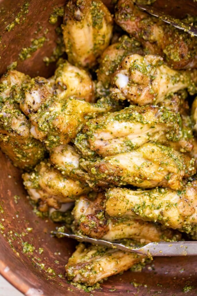 Tossed pesto chicken wings