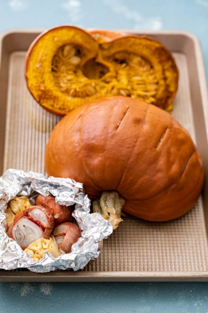 Roasting pumpkin with garlic