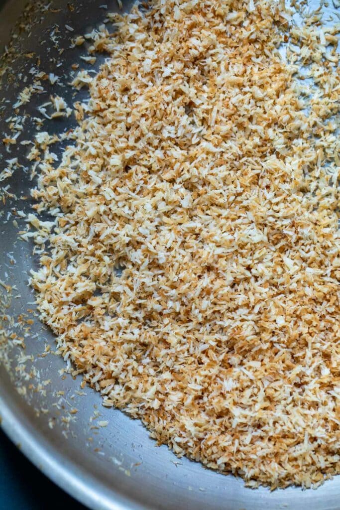 Toasted Coconut in a skillet.