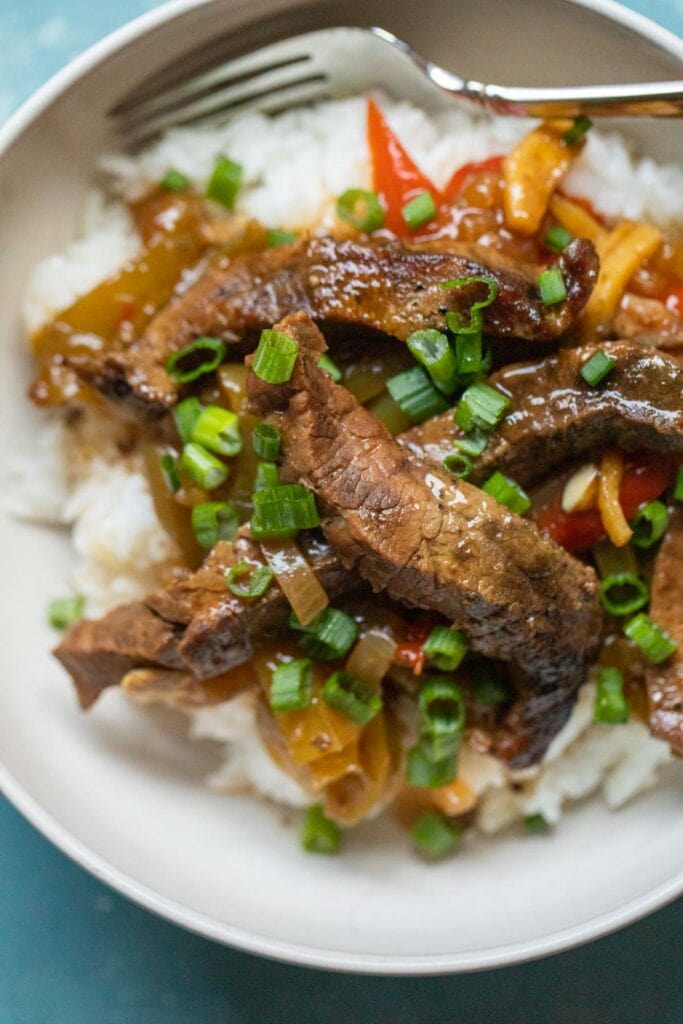 Slow cooker pepper steak.