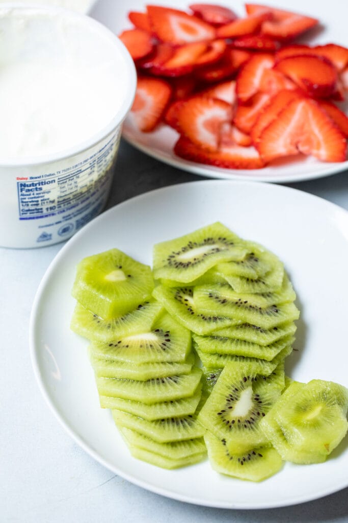 Fruit for the pinwheels: kiwis and strawberries.