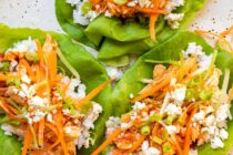 Pinterest image for buffalo chicken lettuce wraps.