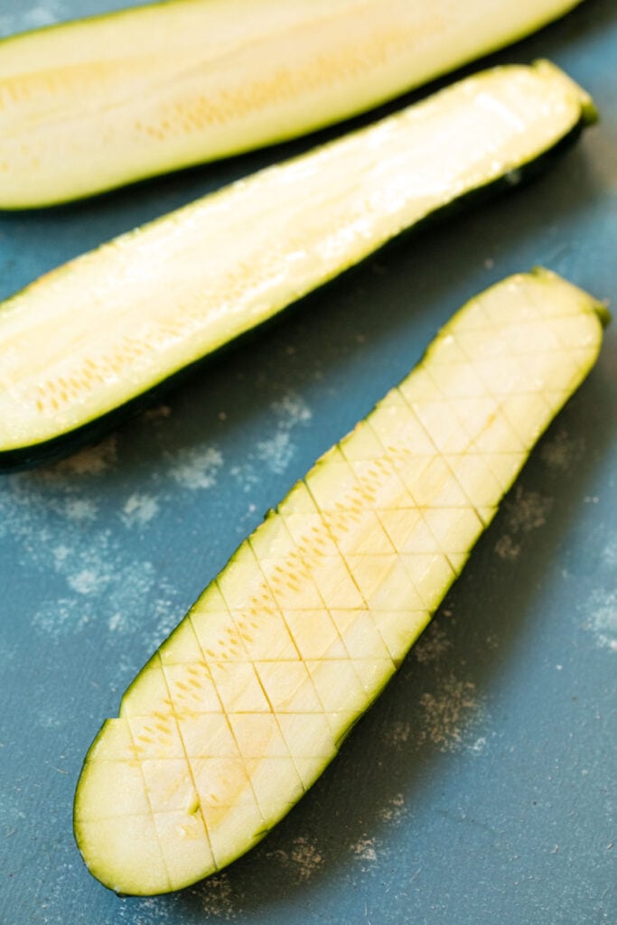 Cross hatched zucchini.