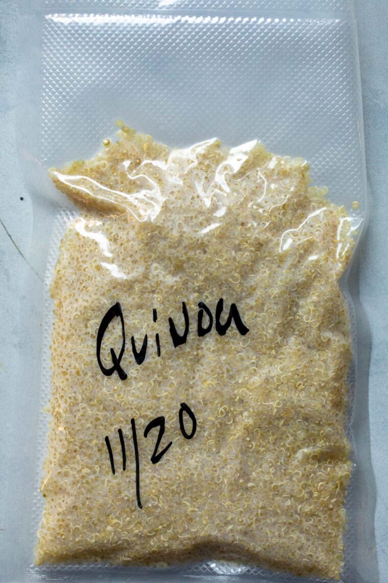 Quinoa in a vacuum sealer bag.