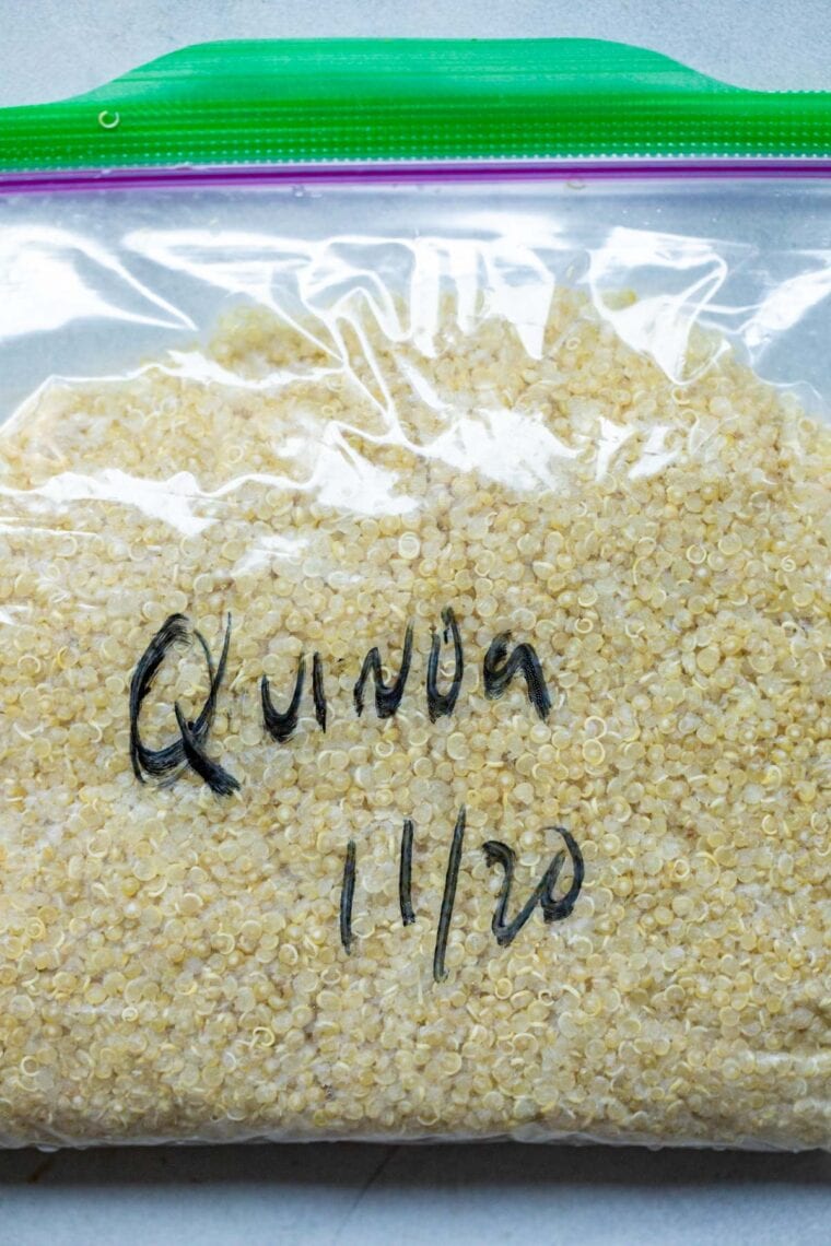 Quinoa in a normal freezer bag.