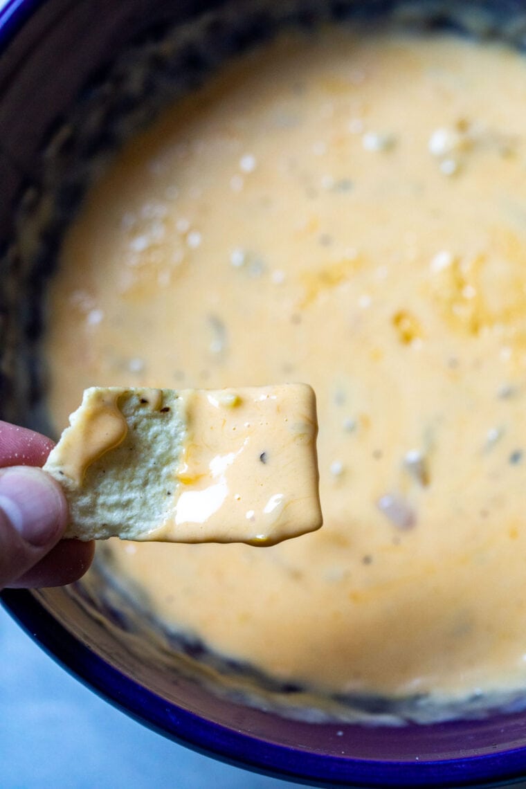 Bowl of microwave queso.