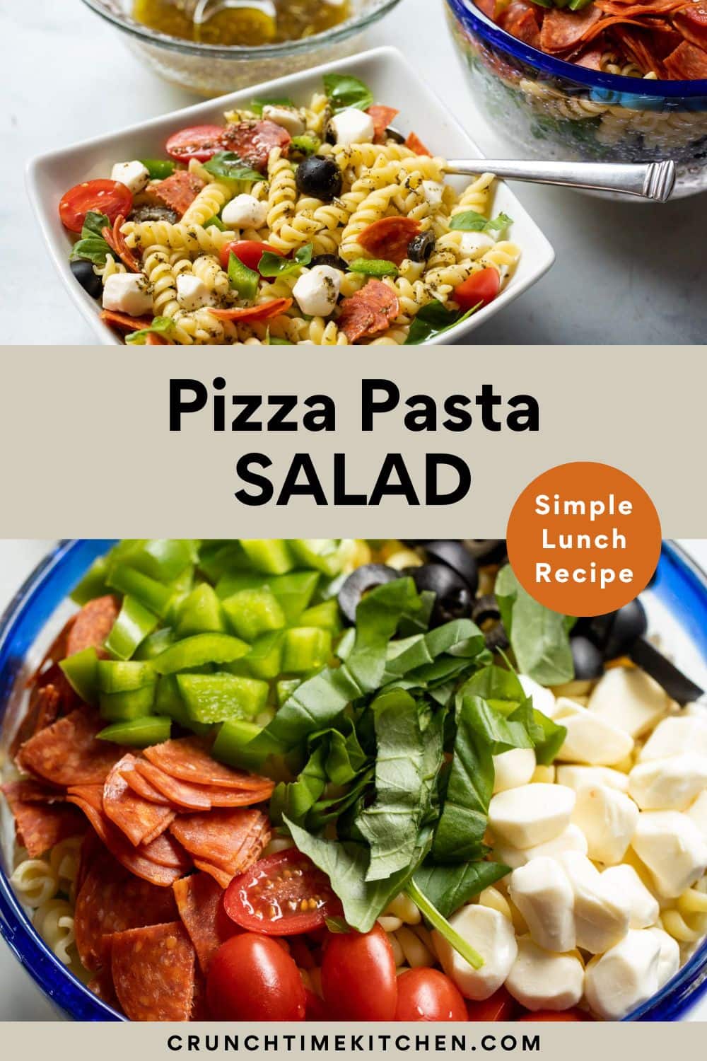 Pizza Pasta Salad with Pepperoni, Peppers, and Mozzarella