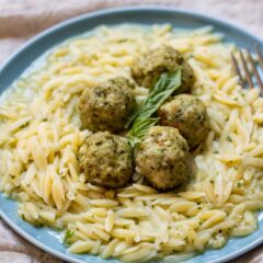 Baked Turkey Meatballs on pasta.