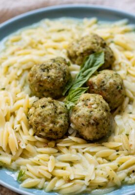 Baked Turkey Meatballs on pasta.