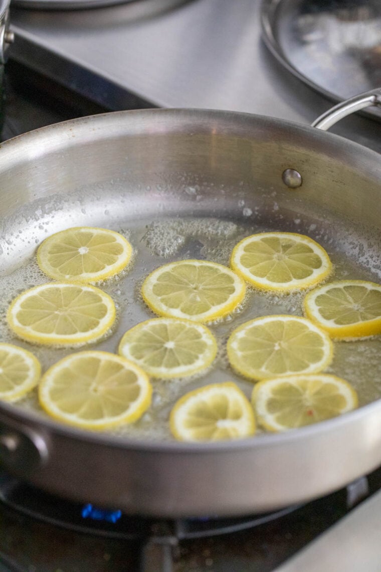 Starting lemons in the skillet.